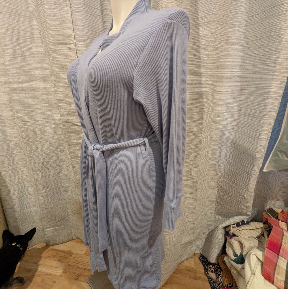 Lands' End Light Blue Ribbed Robe - L - Picture 3 of 6